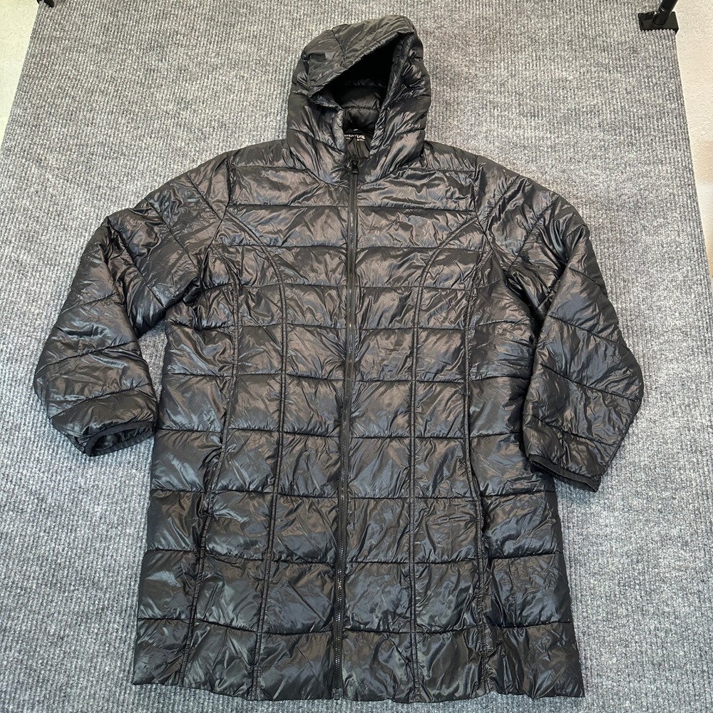 Aventure Womens Hooded Puffer Jacket XXL Black Longline Quilted Coat